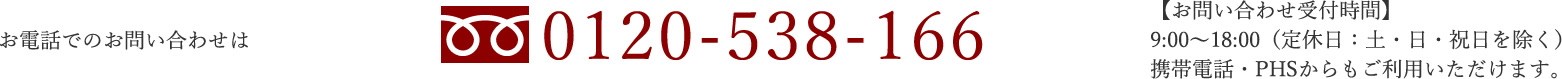 お電話でのお問い合わせは 0120-538-166